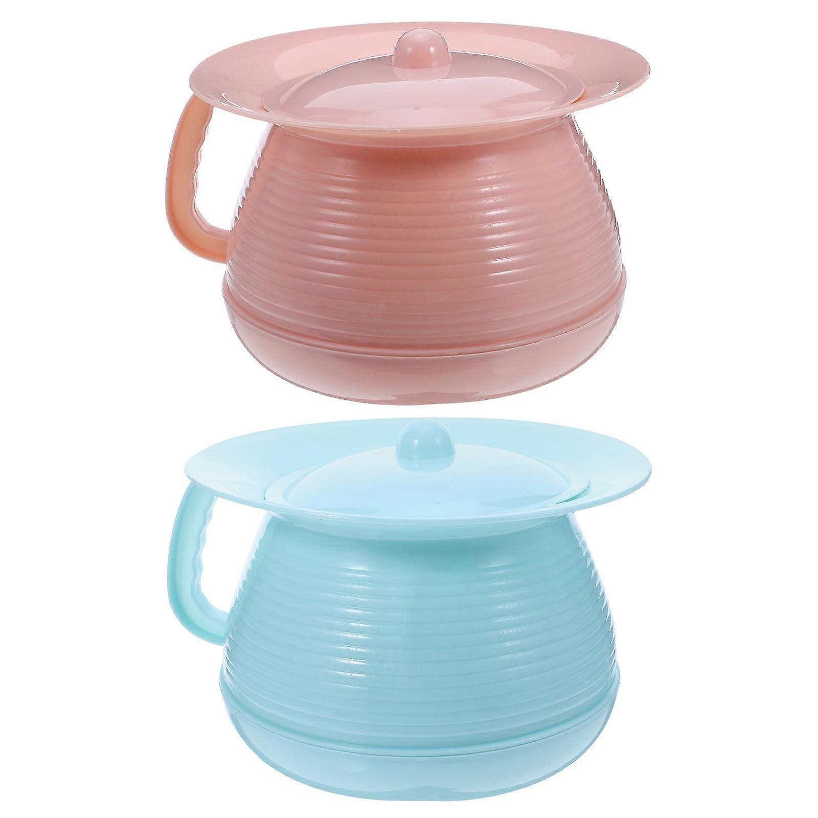 Portable Toilet for Elderly 2Pcs Chamber Pot Urinal Bottle with Handle for Home
