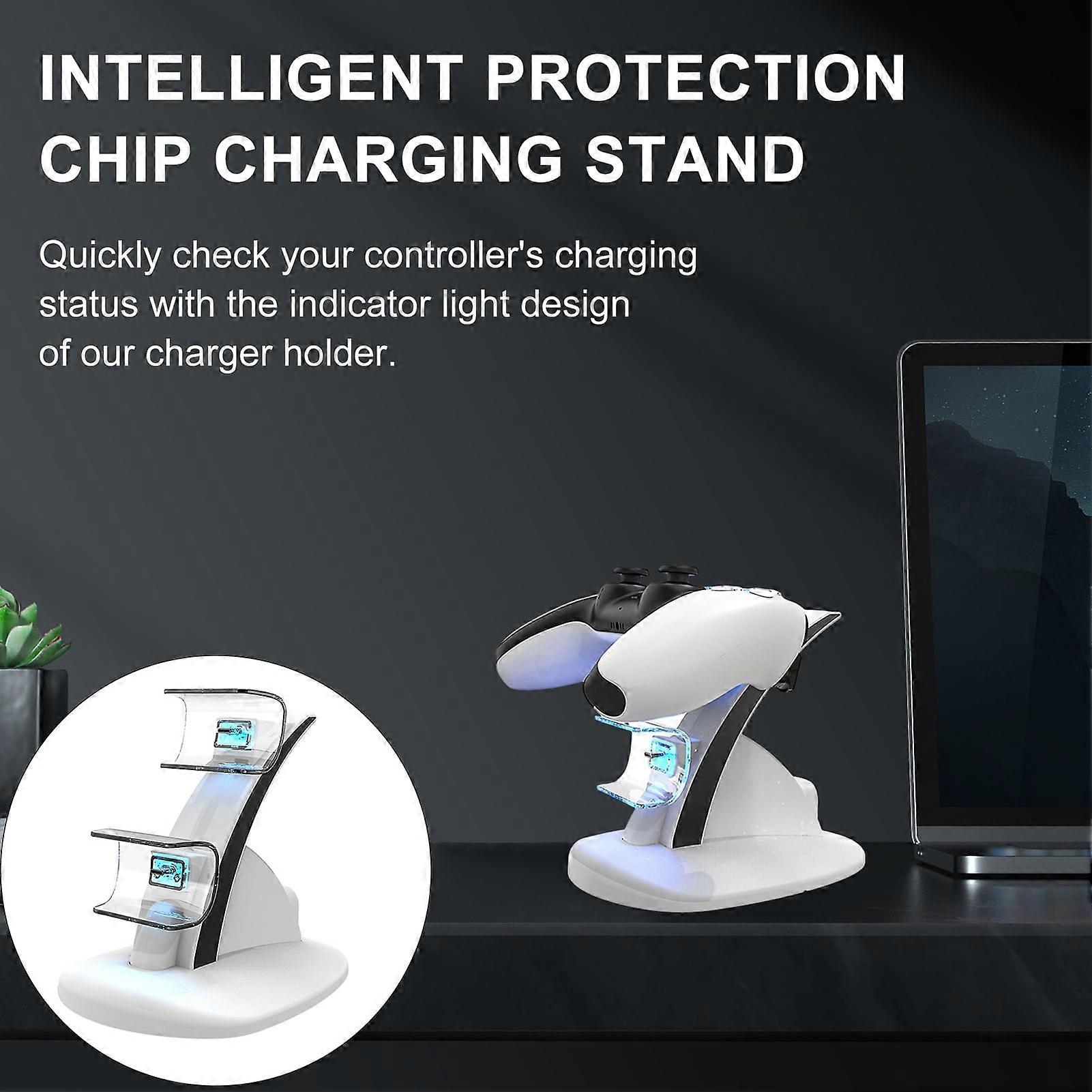 SUSUchens Dual Controller Charger Station with LED Indicator Fast Charging Dock Stand Short Circuit Prevention Charger for PS 5 White