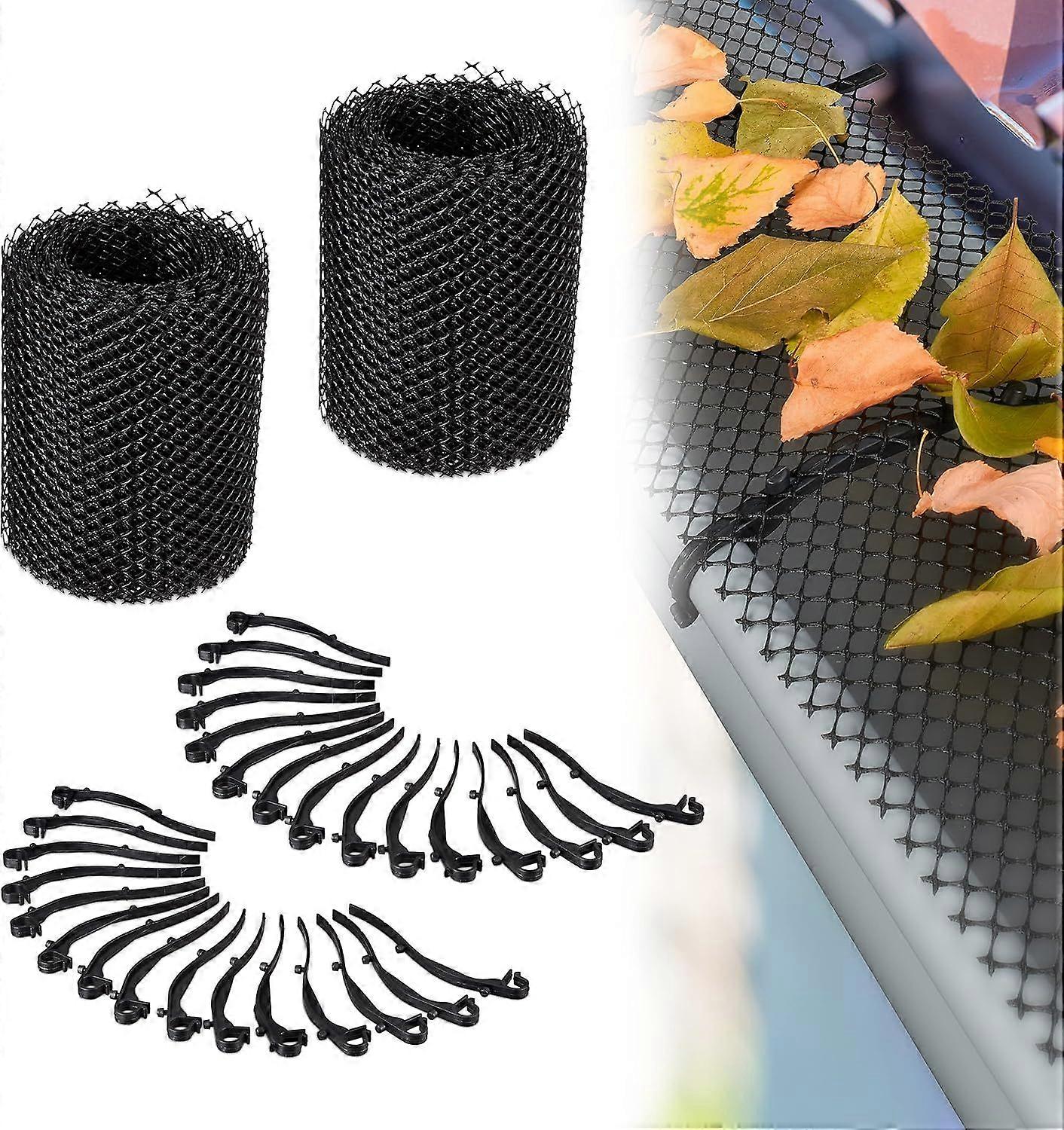 Gutter mesh, Set of 2, Each 600 x 15 cm, Plastic mesh, 12 m total protection, Black