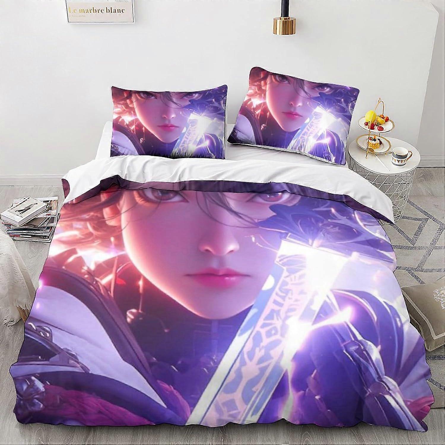LikeEj Animes و Mangas 3D Fantasy غطاء لحاف وأغطية وسادات ، طقم مفروشات مبطن مطبوع بأنيمي لغرفة النوم - سوبر تنفس هيبوالرجينيك كامل 