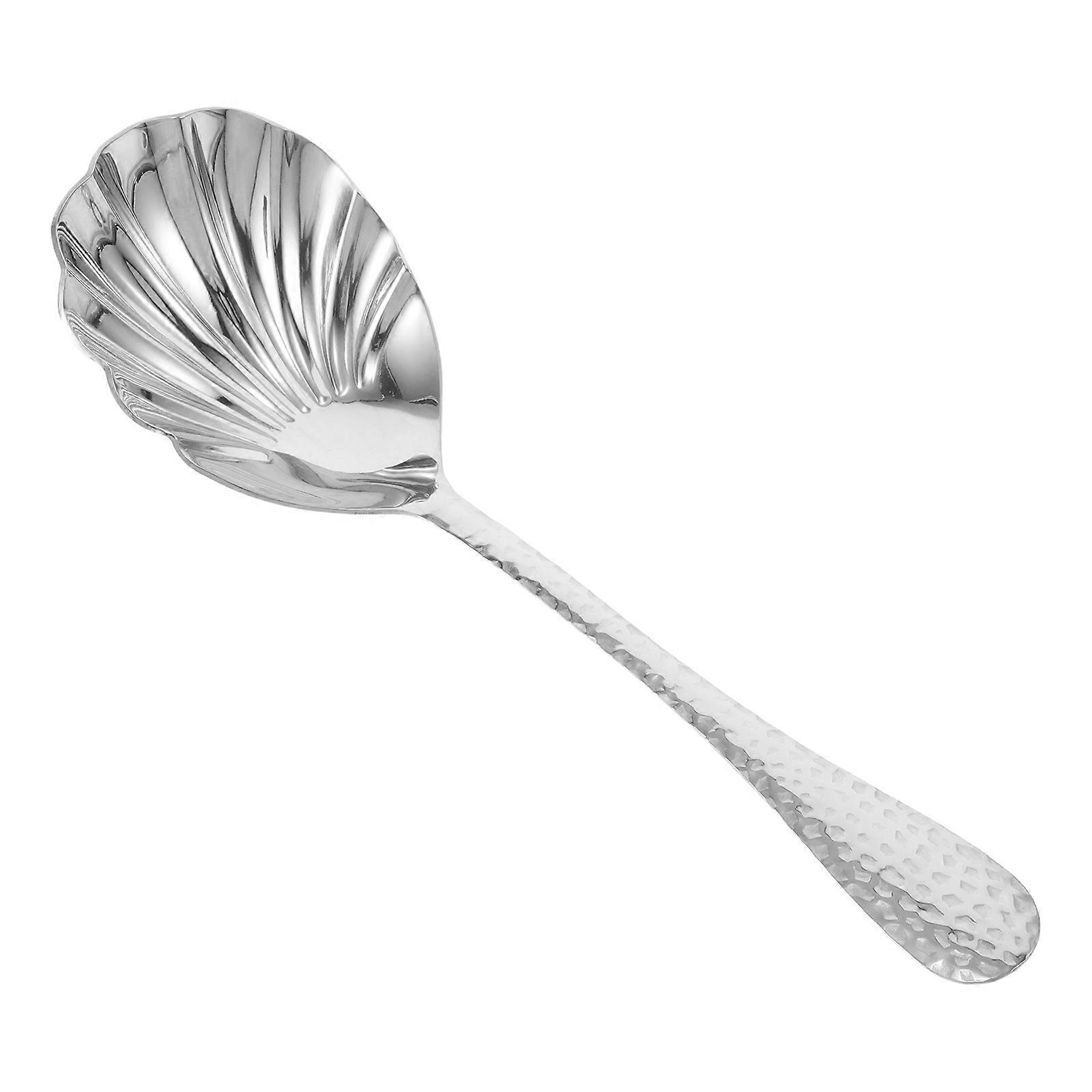 Elegant Stainless Steel Serving Spoon for Mixing with Hammered Shell Shape