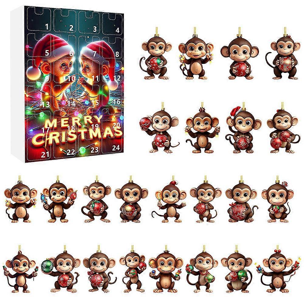 2025 Advent Countdown Calendar Monkey Christmas Hanging Ornaments -Twin Monkeys