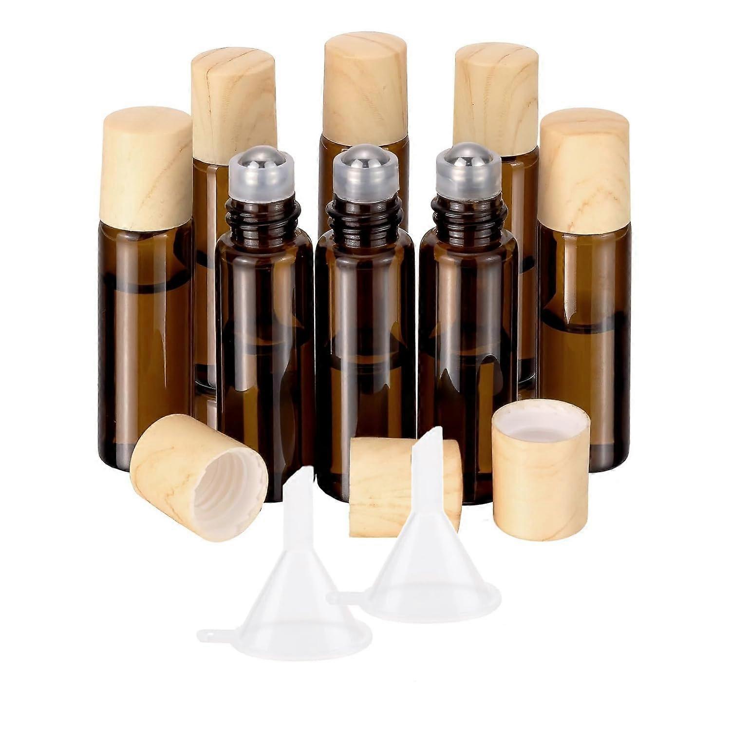 5ml Amber Glass Roll On Bottles 8 Pack, Leak Proof Refillable Rollers for Essential Oils and Perfume