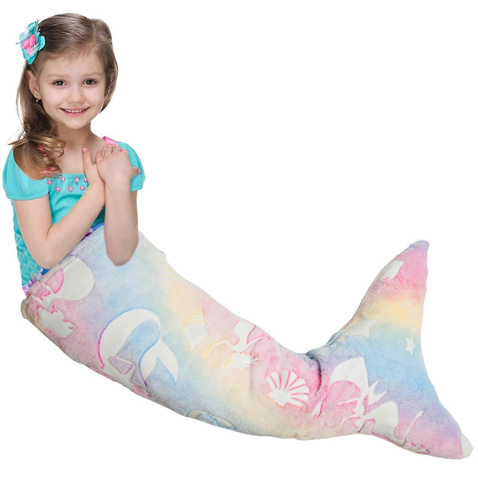 Glow in the Dark Mermaid Tail Blanket Soft Flannel Sleeping Bag for Girls Couch and Nap Use