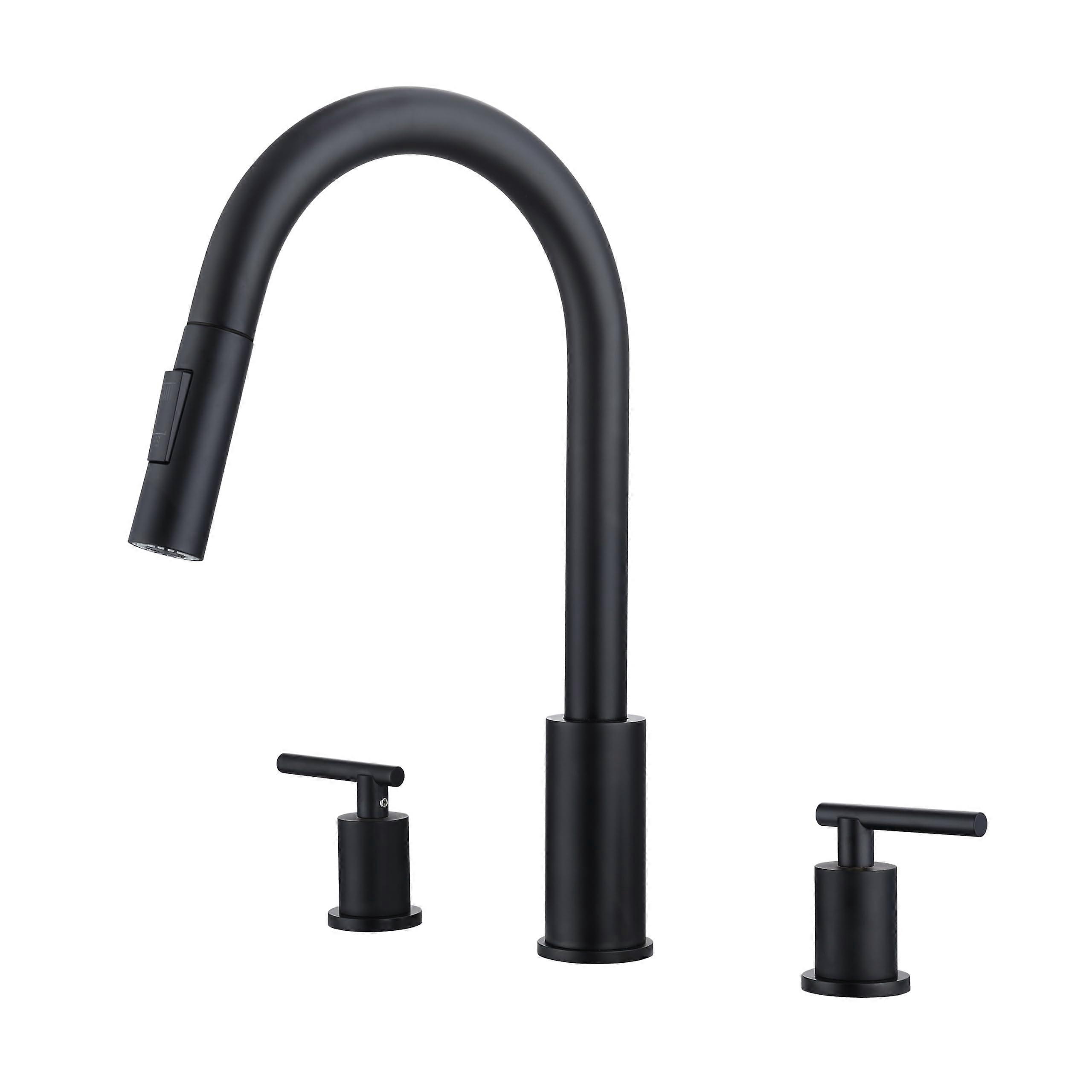 Black Kitchen Faucet with Pull Down Sprayer, Matte Finish 2 Handle 360° Swivel Spout Widespread