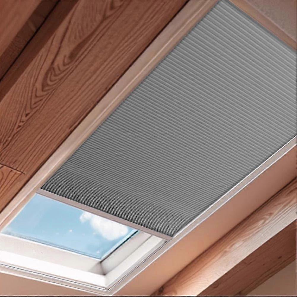 Blackout Honeycomb Skylight Blinds Cordless Thermal Insulated for Loft Roof Windows Gray 115x95cm