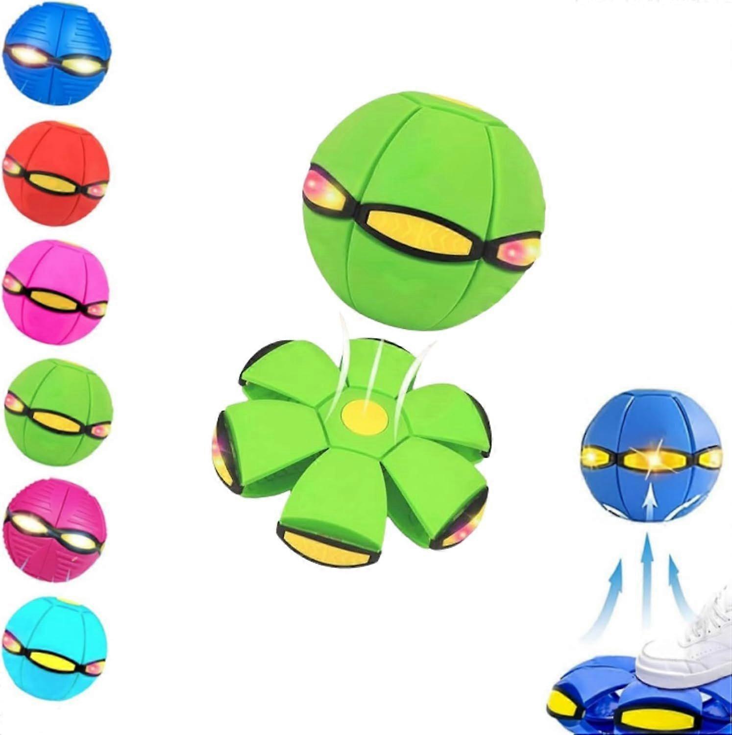 Magic Metaball, Children's Bouncing Ball, Magic Flying Saucer, Bouncy Ball, Parent-Child Interaction, Dual Form Freely Switchable, with 6 Light (Green