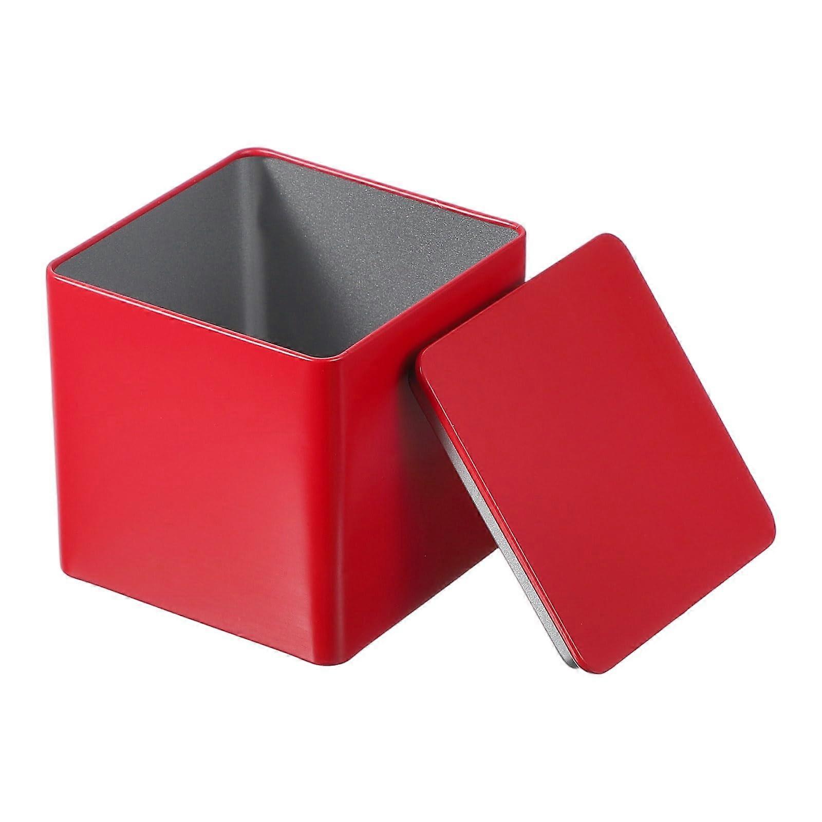 Red Airtight Tea Storage Tin Box with Lid, Square RustResistant Container for Coffee Candy