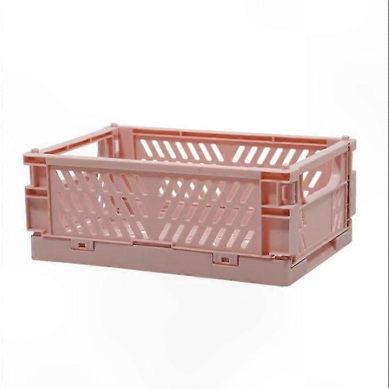 Foldable Desk Organizer, Stackable Storage Basket, Small Desktop Crate (1pc, Pink)