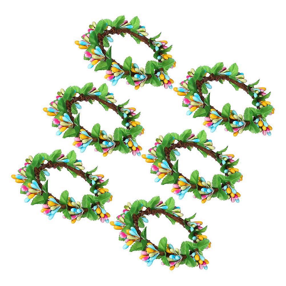 Greenery Easter Candle Ring Wreath for Table Decoration 6Pcs Set