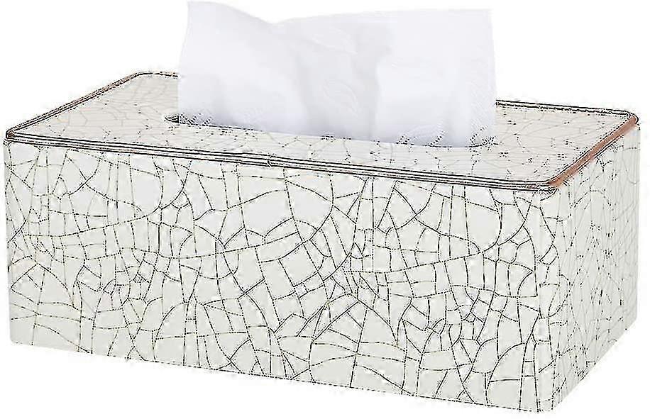 Rectangular Leather Tissue Box (beige - Ice Cracks Pattern)