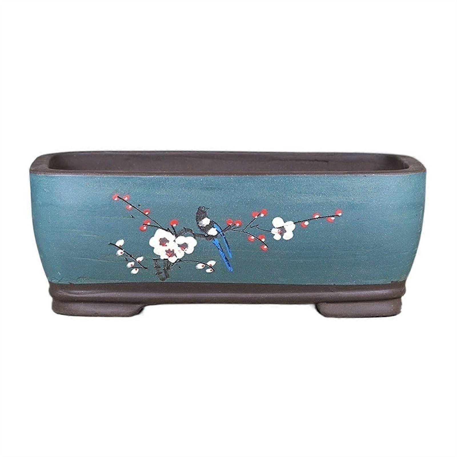 Extra Large Rectangular Plant Pot with Drainage, Hand Painted Purple Sand Bonsai Garden Planter