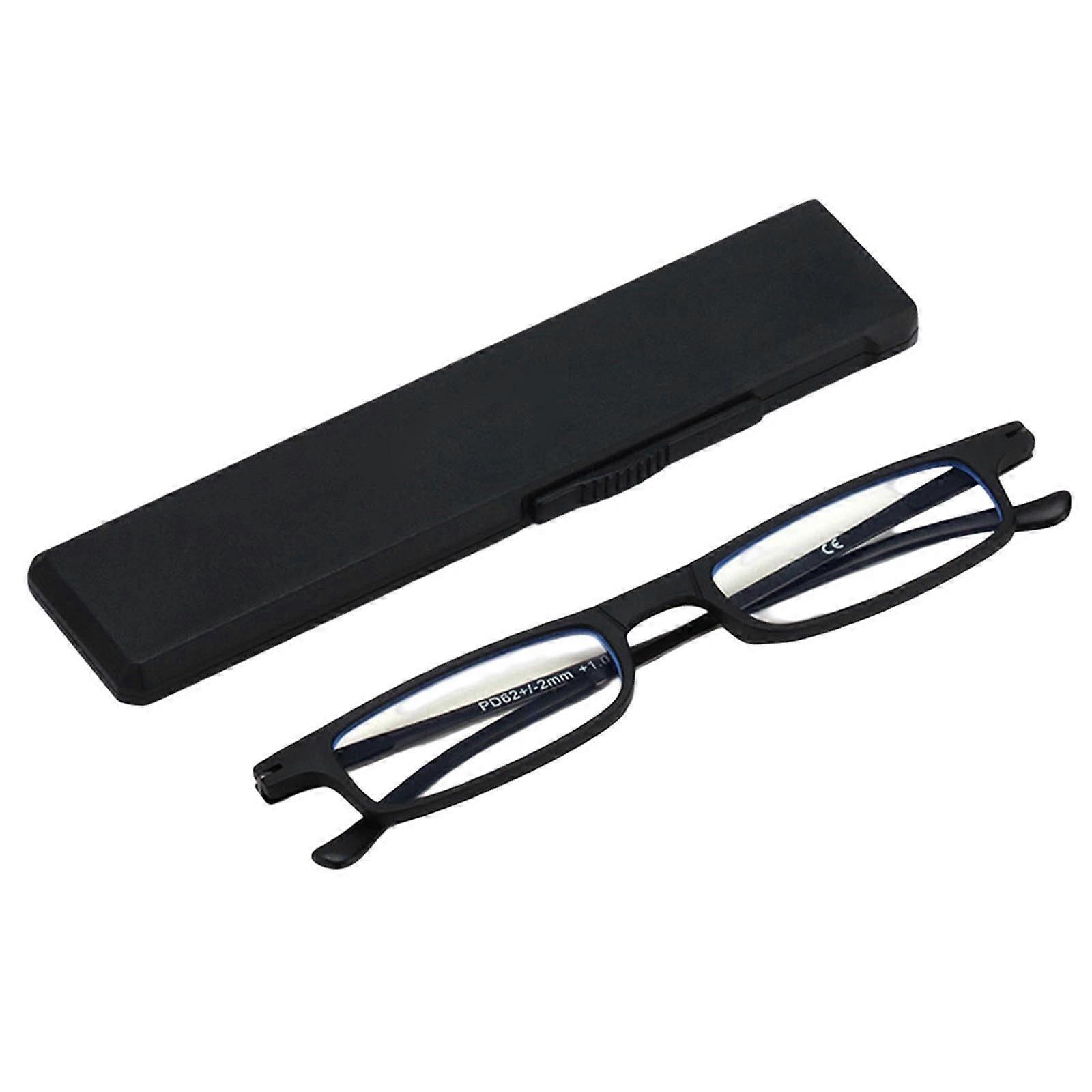 Ultra Thin Folding Reading Glasses +2.0 Blue Light Blocking Compact TR90 Frame with Sturdy Case Black