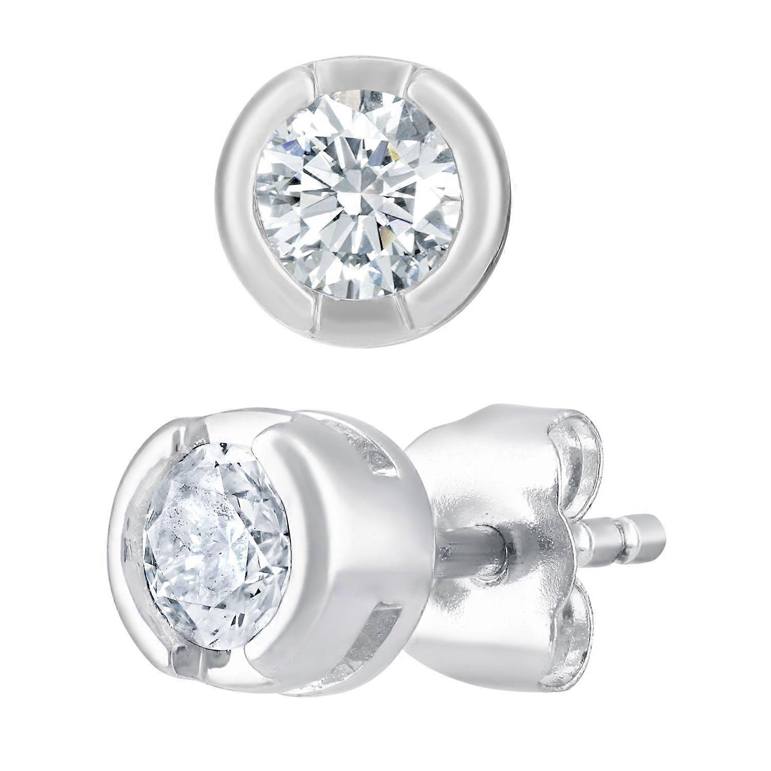 Jewelco London 9ct White Gold Round 1/3ct Diamond Solitaire Stud Earrings