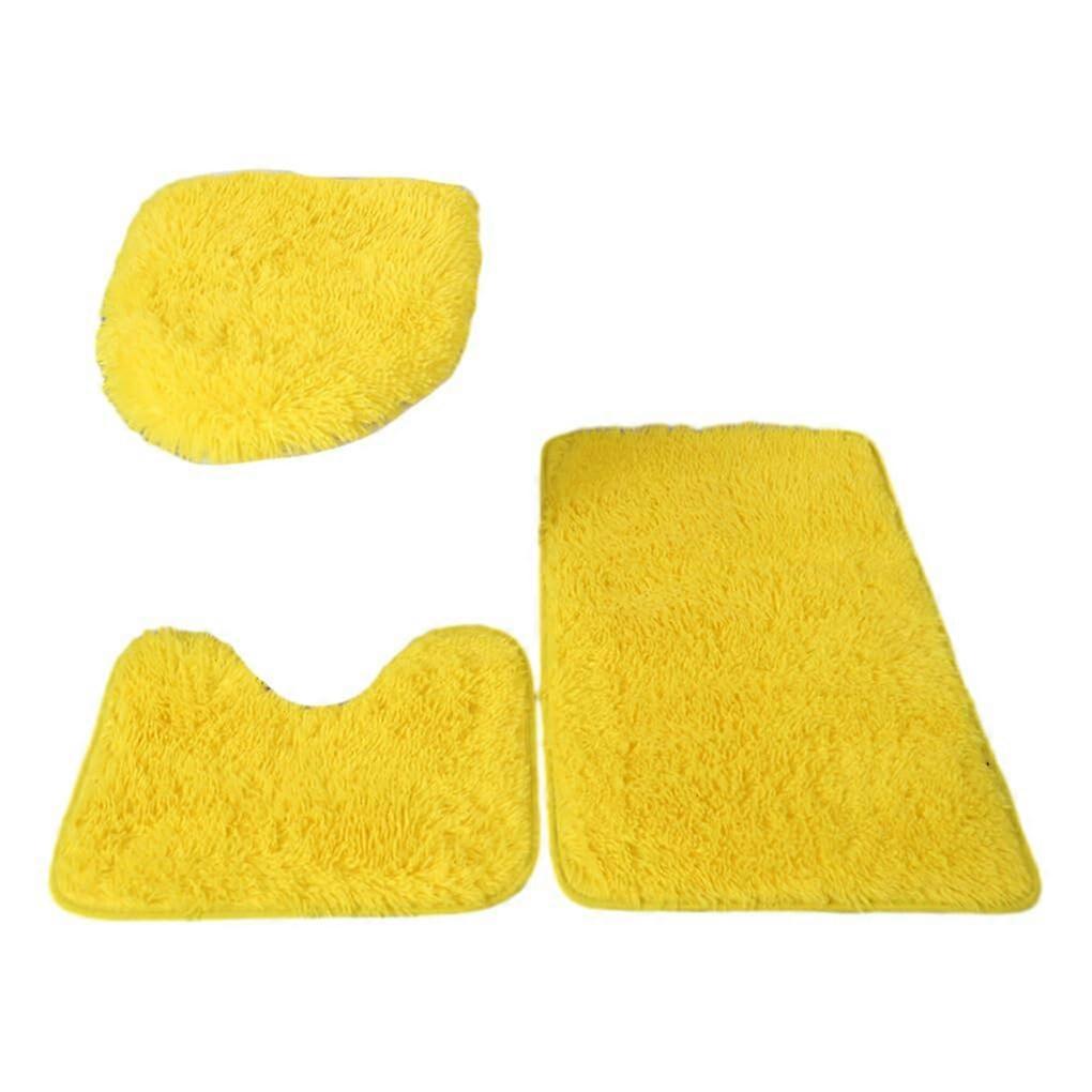 3pcs Quick Drying Bathroom Mat Set with Soft PU Texture, AntiSlip Grip, Machine Washable, Yellow