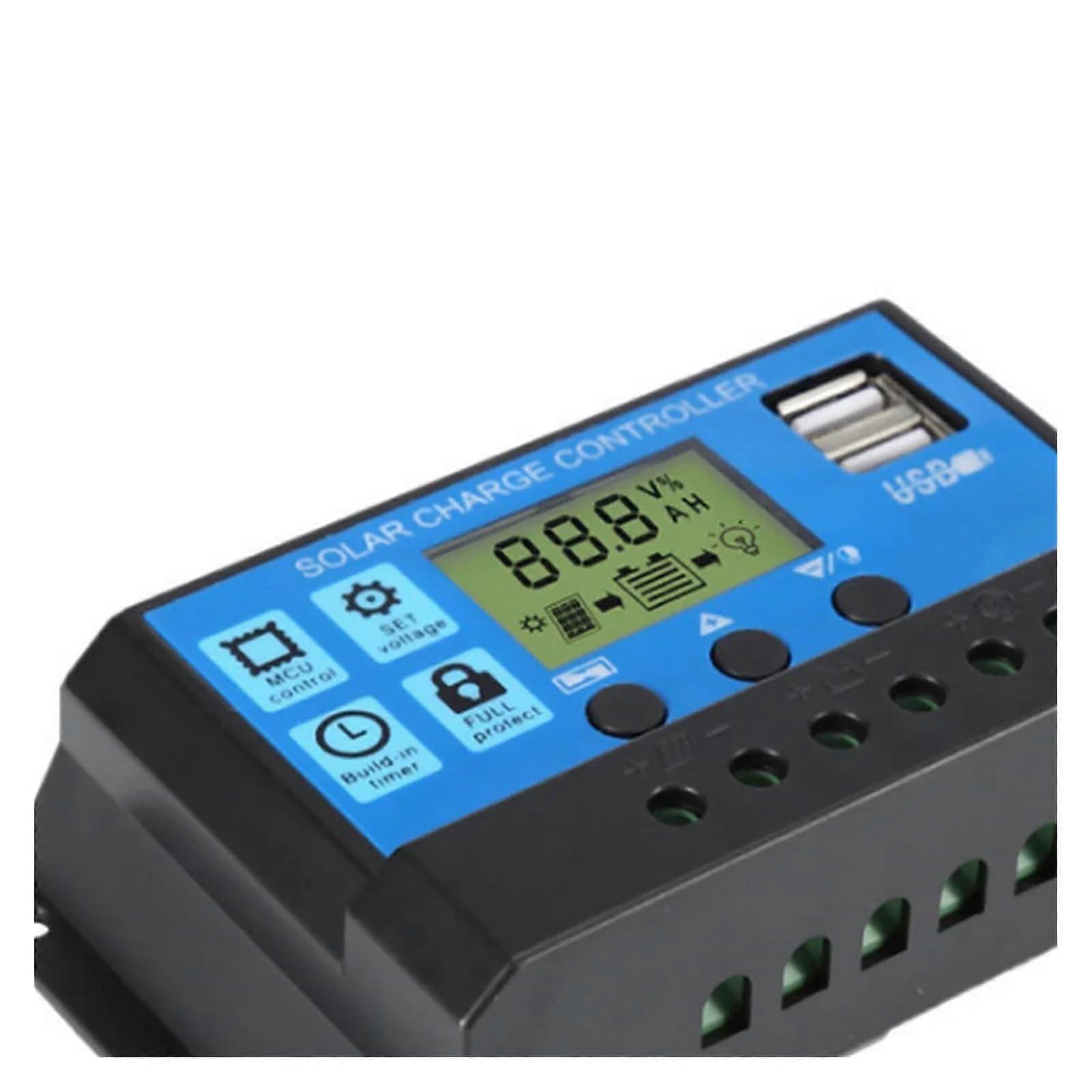 Solar Charge Controller 12V 24V PWM 60A LCD Display Dual USB Fast Charging Multi Safety Protection