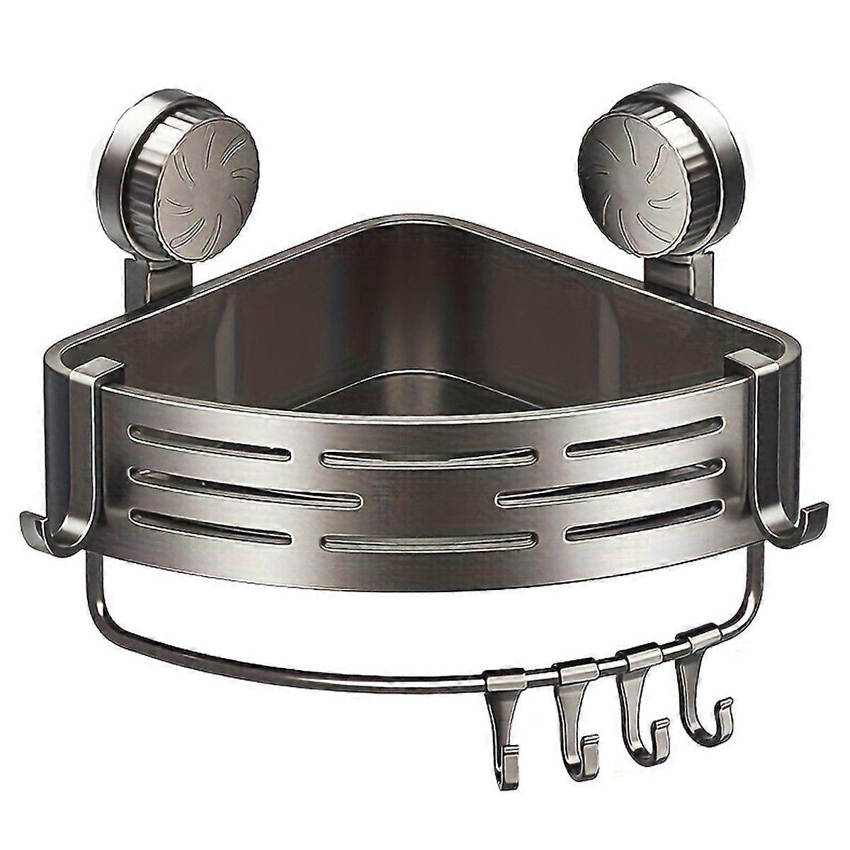 Space-Saving Suction Cup Bathroom Shelf - No Drilling Required, Strong Triangular Rack with Hooks, Suitable for Shower