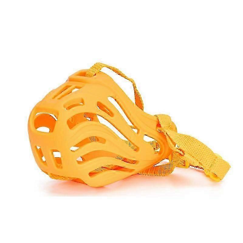 Dog Muzzle Silicone Breathable Adjustable Drinkable For Pets Yellow XL