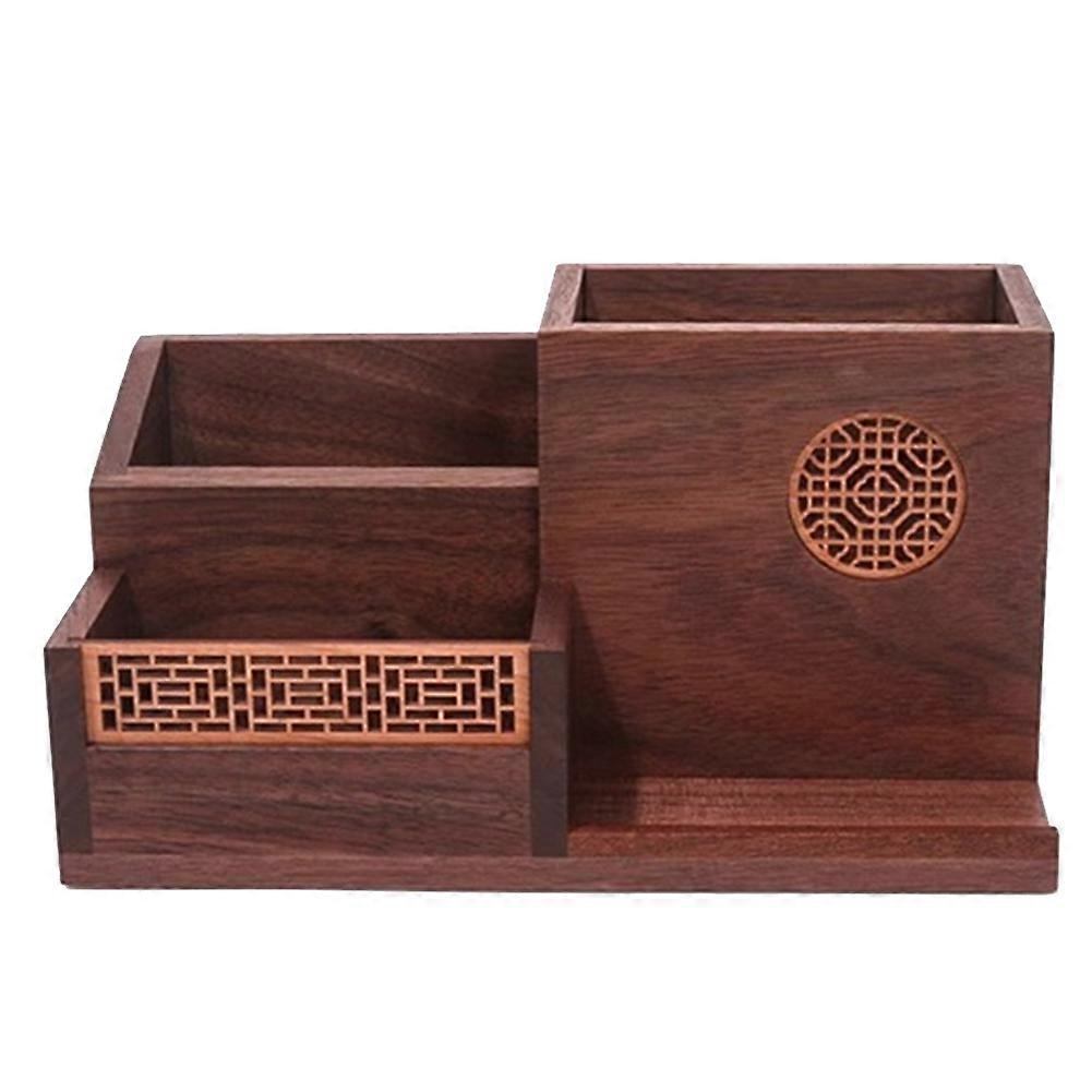 Multi-Function Wooden Desk Organizer with Pen Holder and Stationery Storage