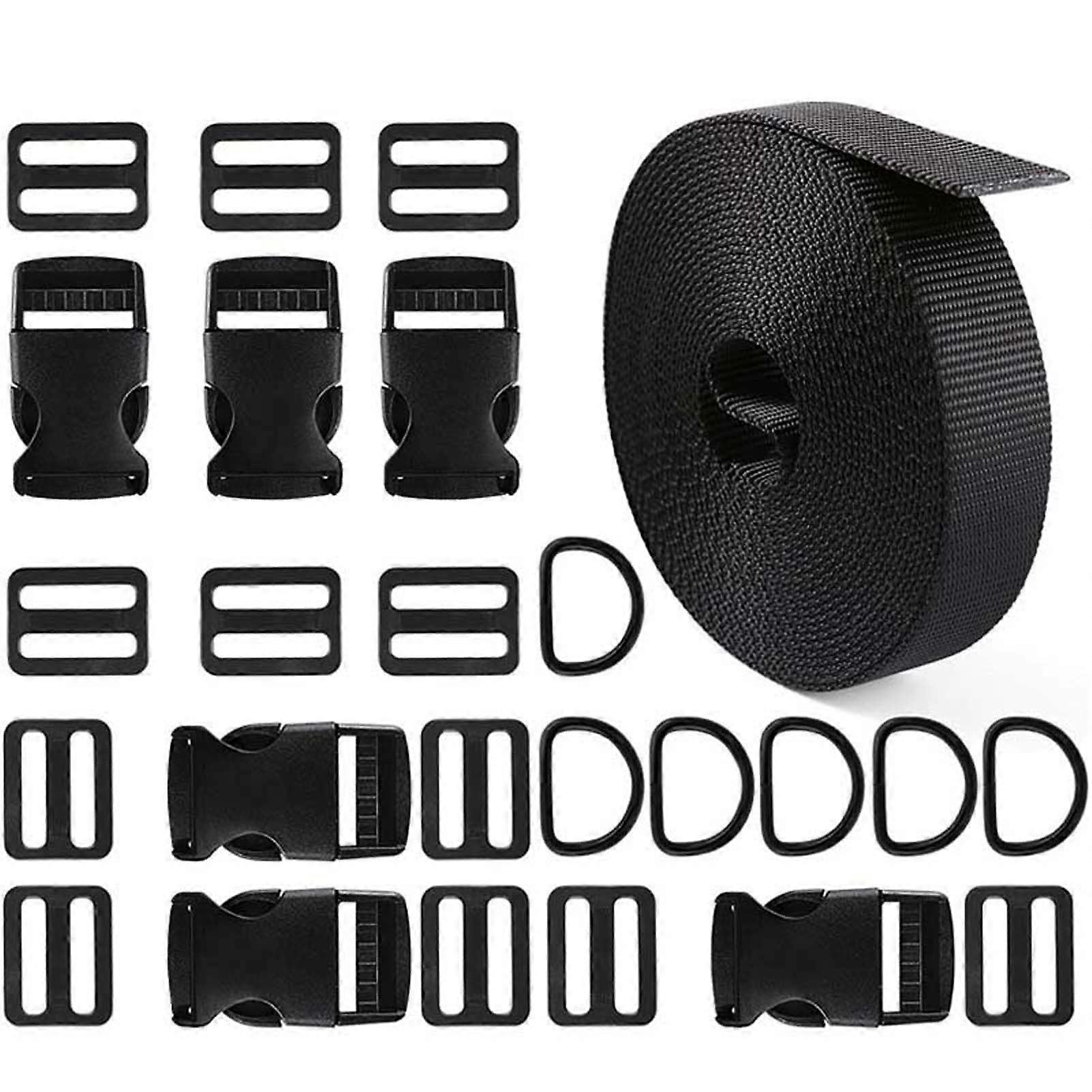 5.4m Durable Nylon Webbing Strap with Buckles, 2.5cm Wide Backpack Strap Replacement Adjustable