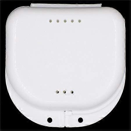 Denture Storage Box with Clear Viewing Window and Adjustable Divider for False Teeth Organizer