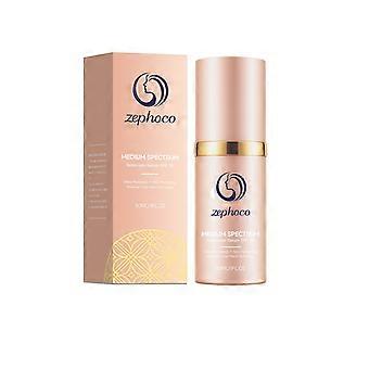 Fond de teint liquide 4 en 1 à couleur changeante, correcteur hydratant longue tenue et waterproof, base de maquillage SPF 50+ pour un teint nude, teinte moyenne.