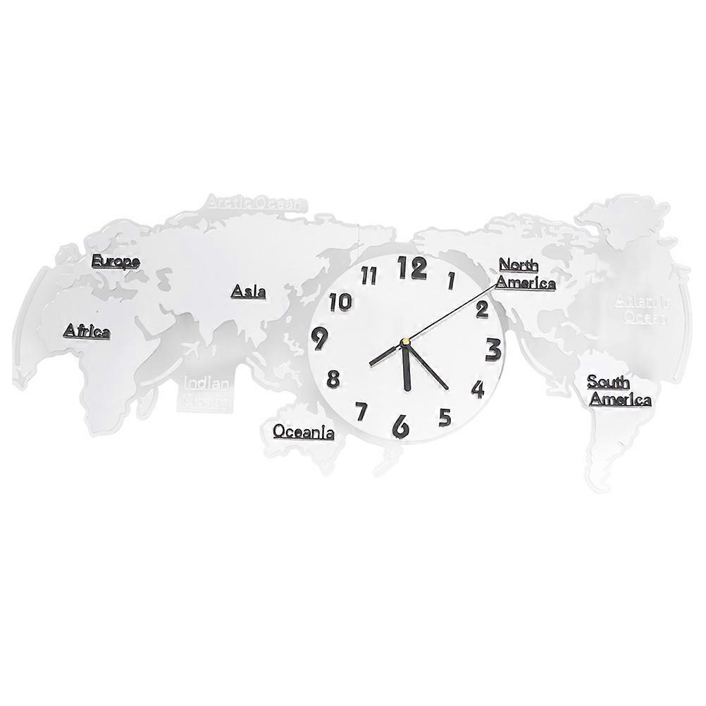 Wall Clock Decoration World Map Acrylic Wall Clock for Decoration Silver