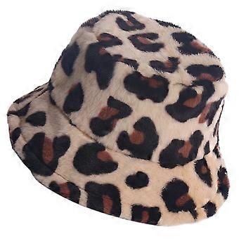 Cappello invernale a secchiello leopardato con coniglio decorativo alla moda caldo cappello da pescatore