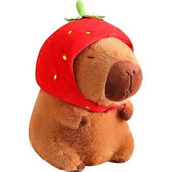 capybara plys, 8,6 tommer sød jordbærhat capybara, blød capybara dukke gave, blød brun capybara plys pude, fyldt capybara gave, boligindretning