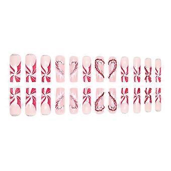 Long Coffin Gel Press On Nails with Rhinestone Hearts, Soft Gel Reusable Nail Extension Tips, 24pcs