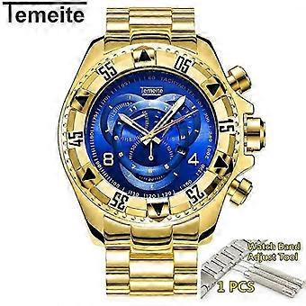 Reloj Temeite dorado para hombre, esfera grande, resistente al agua, 2021, dorado y azul