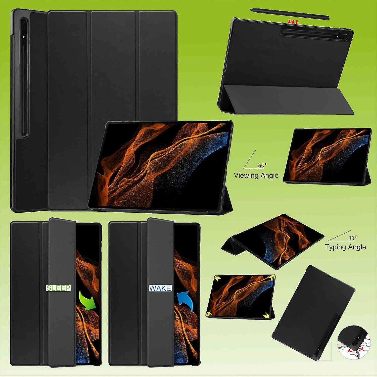 For Samsung Galaxy Tab S8 Ultra 3folt Wake Up Smart Cover Black Tablet Case