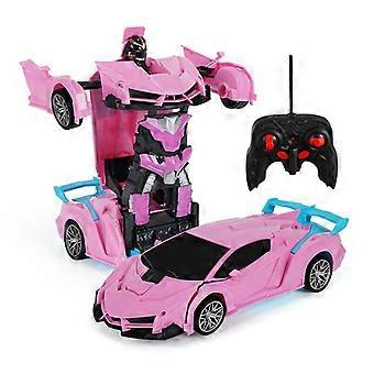 Remote Control Car, Transformation Car Robot Rc Cars For Kids Boys Girls Gift, 2.4g 1:18 Scale Racing Car With One-button  Pink [MI]