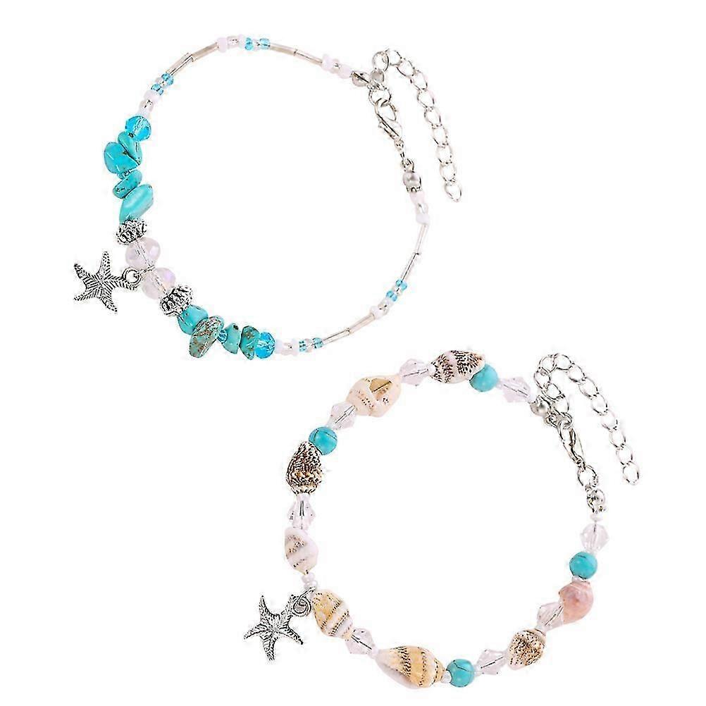 2pcs Shell Bracelets Ankle Bracelets Anklet Jewelry Shell Beach Bead Bracelets