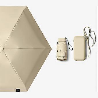 Compact Travel Umbrella Beige Windproof Folding Design DualUse Sun Protection Lightweight for Purse
