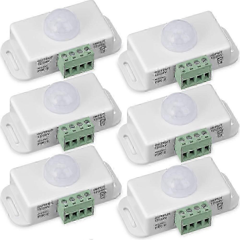 6-pack 12V/24V PIR sensor LED motion detector with light switch. Infrared sensor. Motion detector timer function. Easy to use.