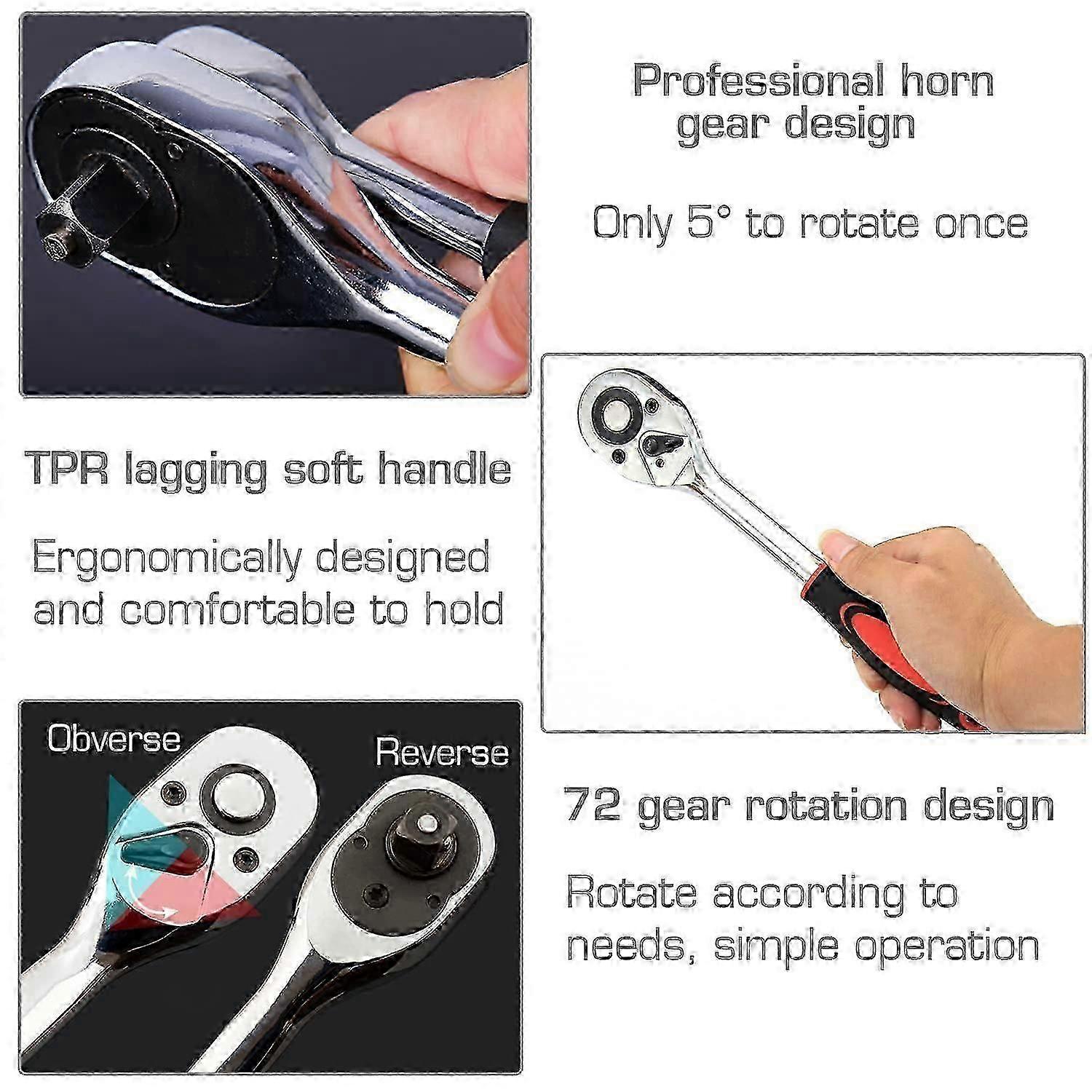 3-Piece 72T Reversible Torque Ratchet Set