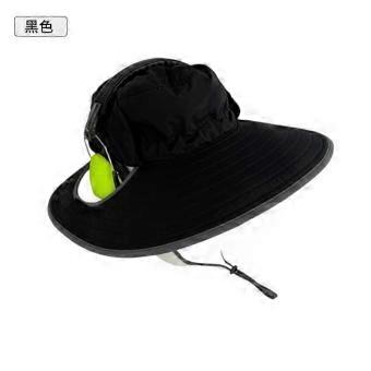 Waterproof wide brim nylon fishing bucket hat with ear muffs for wired headphones not included