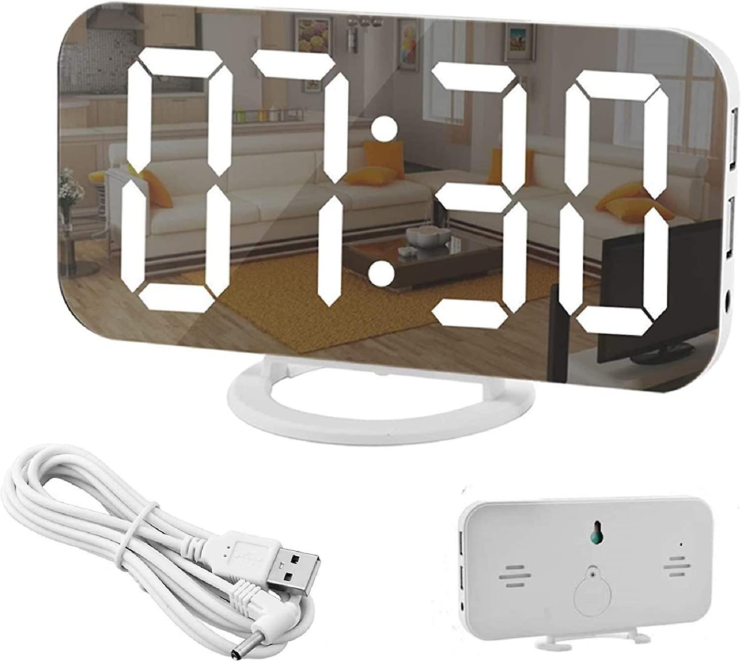 Digital Alarm Clock, 6.5" Large Led Screen Mirror Alarm Clock With Dimming Mode, Adjustable Brightness, 2 Usb Charging Ports, Big Snooze Button For Ho