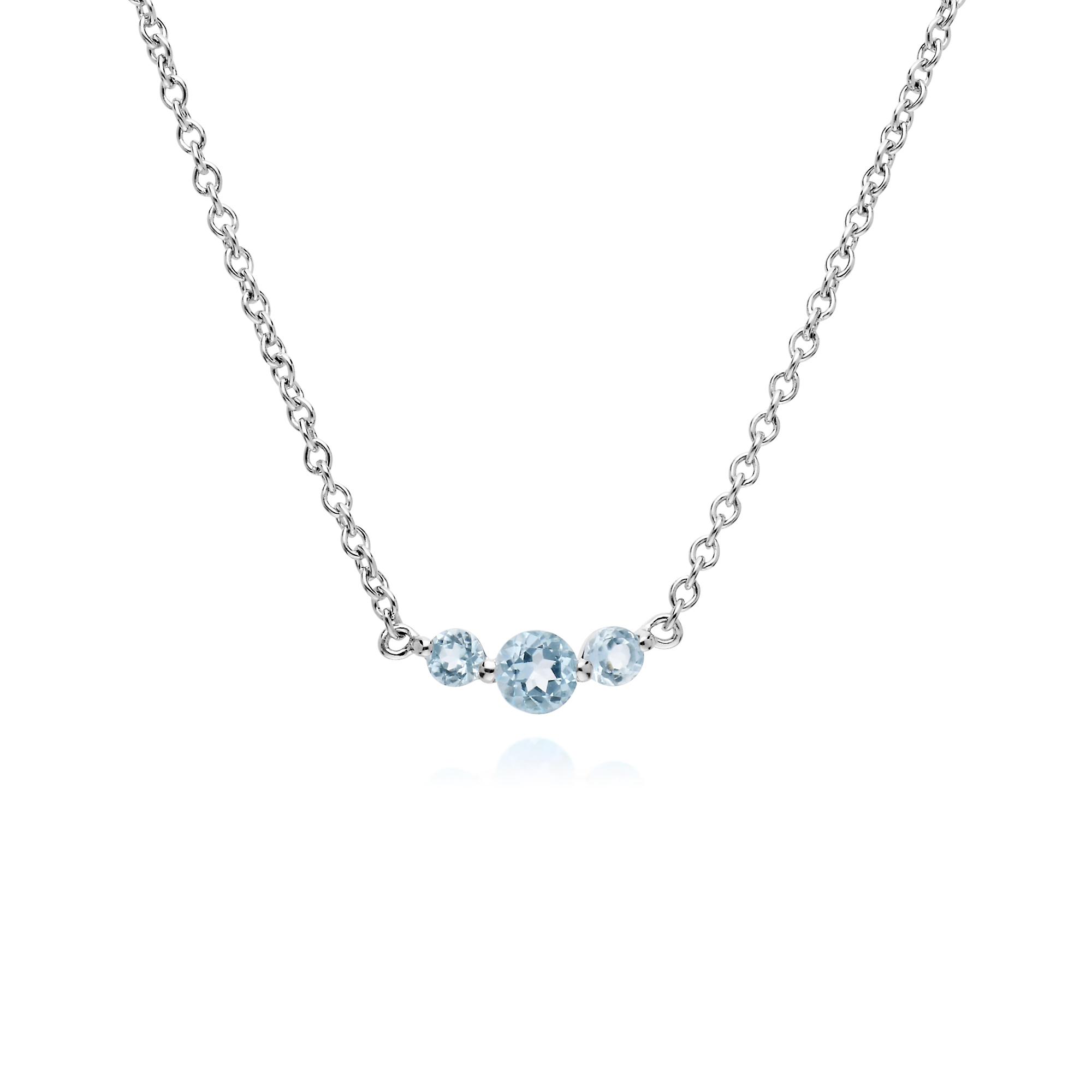 Classico rotondo blu Topaz 3 Pietra Sfumato Collana in 925 Sterling Argento 270N034201925