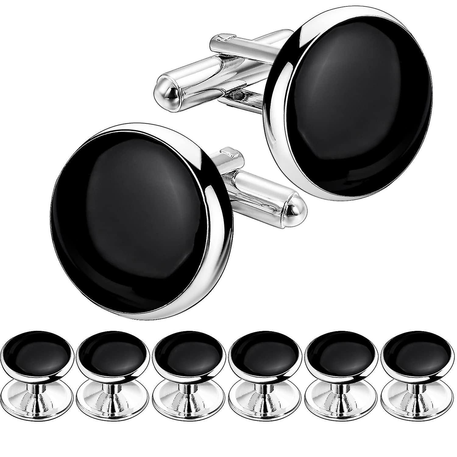 Set Gemelli E Borchie Da Uomo In Ottone Con Opale Nero | Eleganti Per Matrimoni Ed Eventi Formali