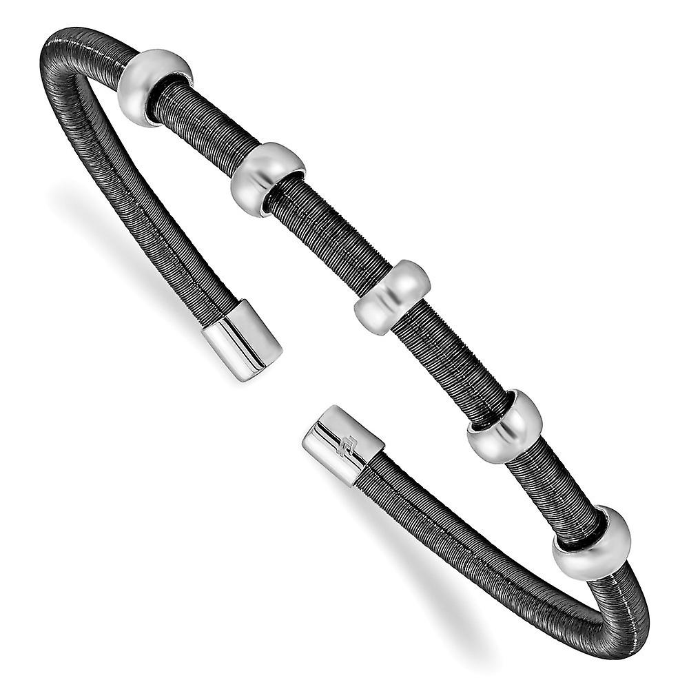 925スターリングシルバーロジウムとルテニウムテクスチャポリッシュカフスタッカブルバングルブレスレット-カフ-ブレスレット女性用