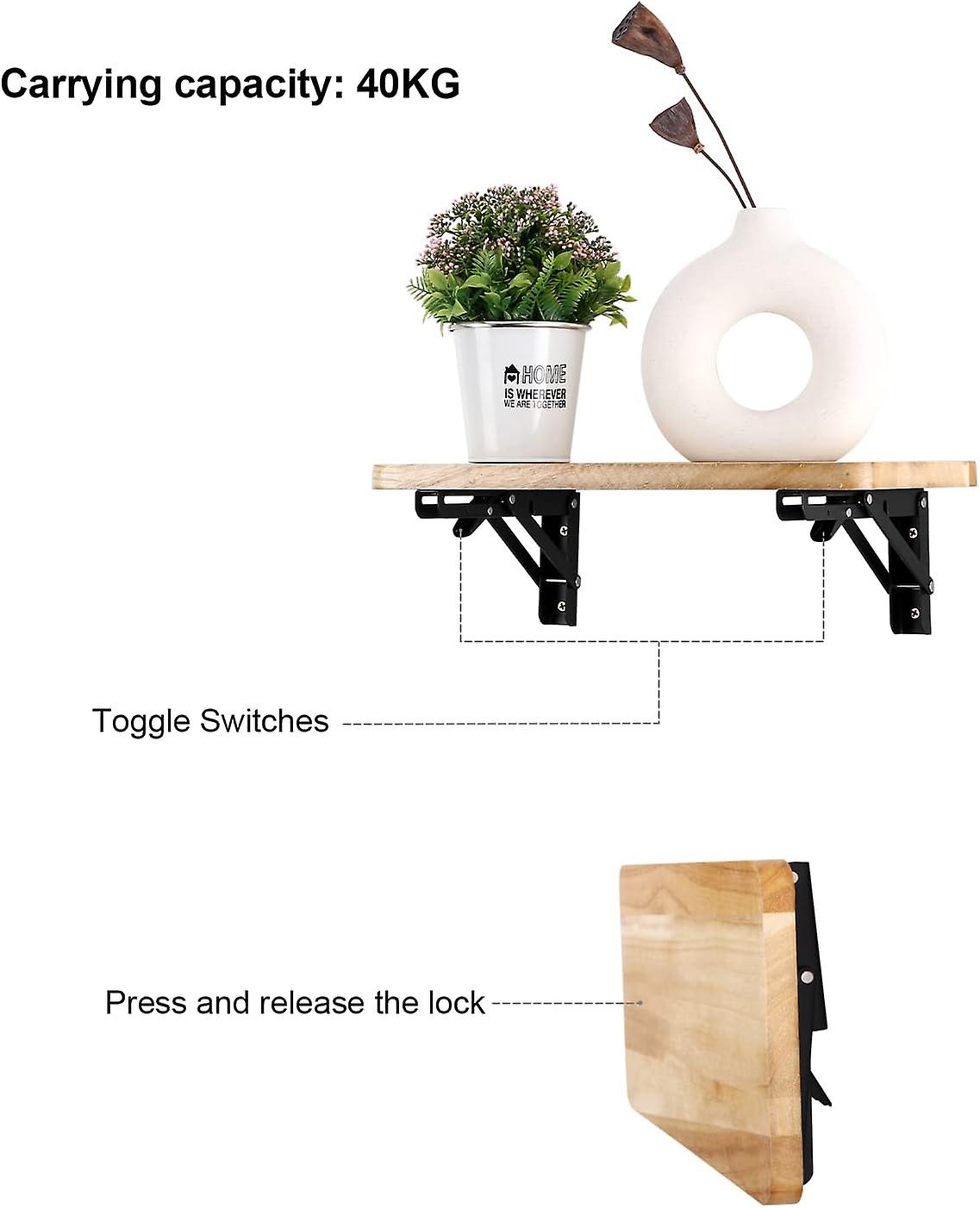 Folding Bracket 200mm, 2 Pieces Black Foldable Console Bracket, Load ...