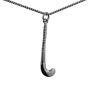 Silver 33x10mm Hockey Stick Pendant with a curb Chain 24...