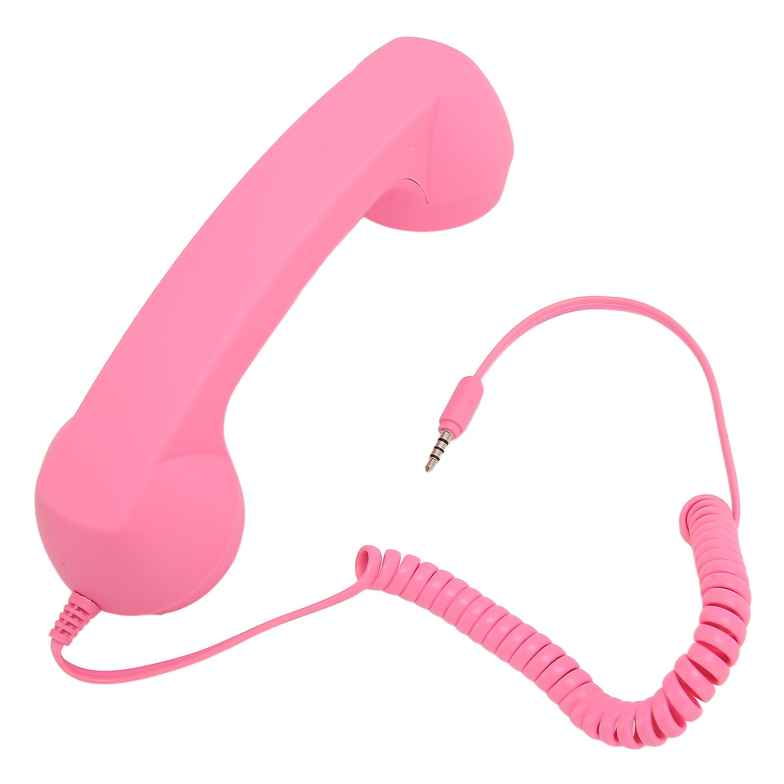 Pink Retro 3.5mm Wired Handset: Radiation Proof, Adjustable Volume, One Button Use