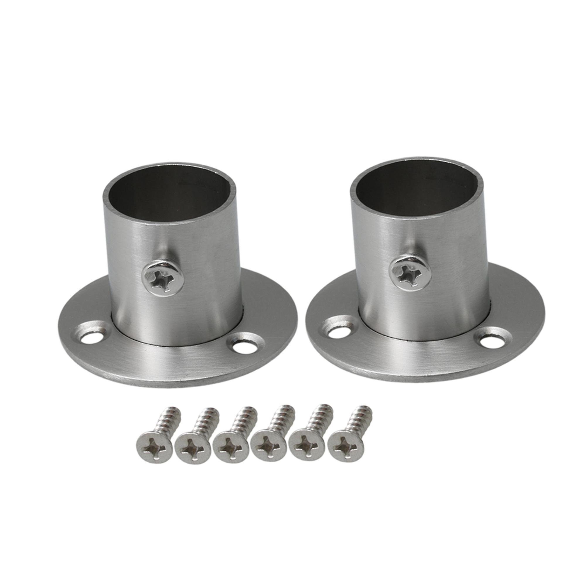 2 Pcs Closet Clothes Rod Flange Holder Socket Bracket Silver Tone 22mm