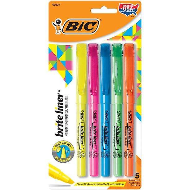 Bic Brite Liner Highlighter, Chisel Tip, Assorted Colors, Versatile Chisel Tip, 5 Count Highlighter Pack
