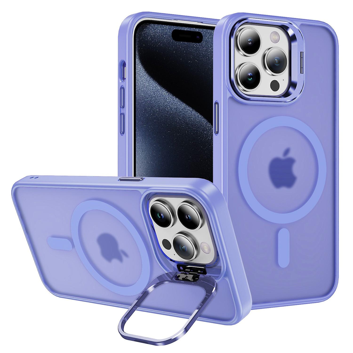 For iPhone 15 Pro Max Skin-Touch PC+TPU+Metal Kickstand Phone Cover Compatible with MagSafe