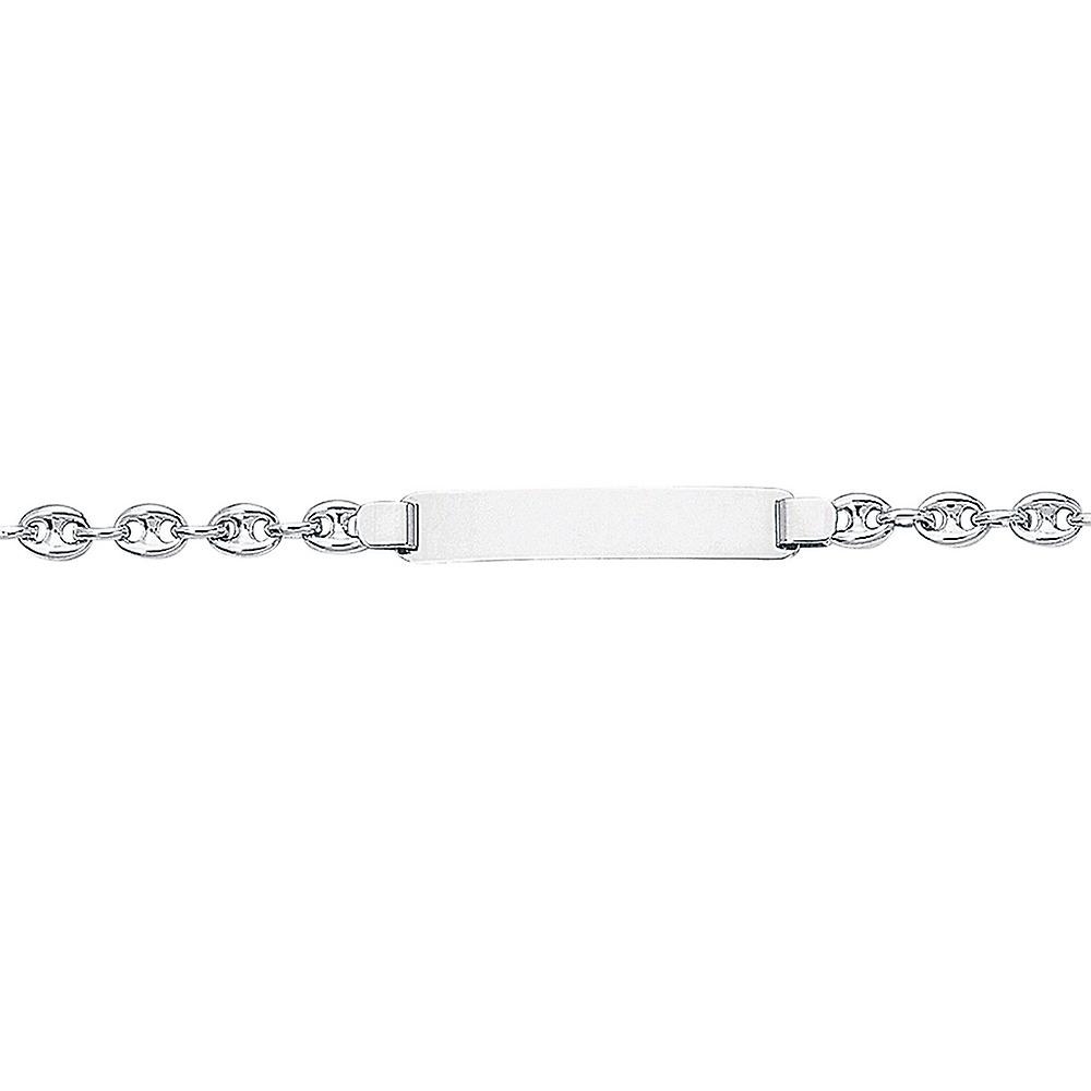 14k White Gold Shiny Puffed Mariner Chain Link ID Bracelet With Lobster Clasp 6 Inch Identification-Bracelet