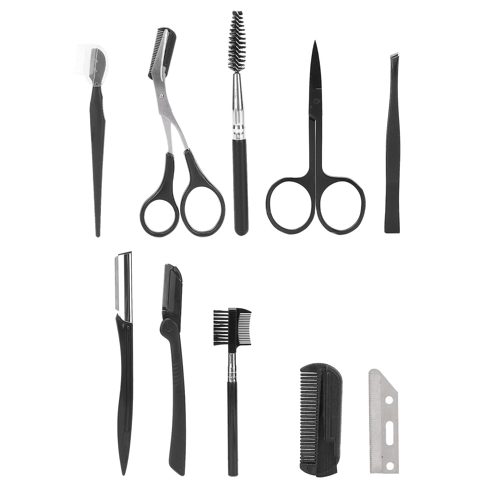 10 pcs Eyebrow Grooming Kit Scissors Comb Tweezers Razor Set